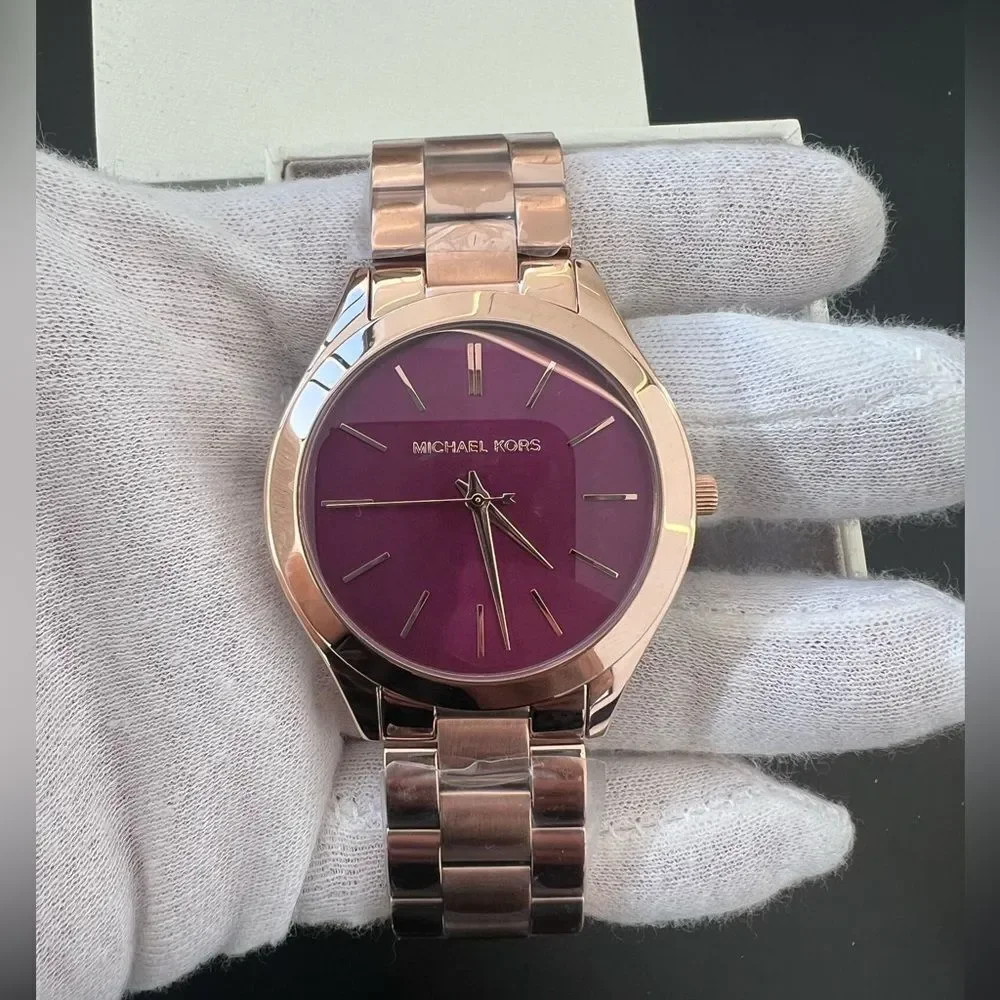 BNIB Michael Kors Rose Gold Watch with Deep Purple Face